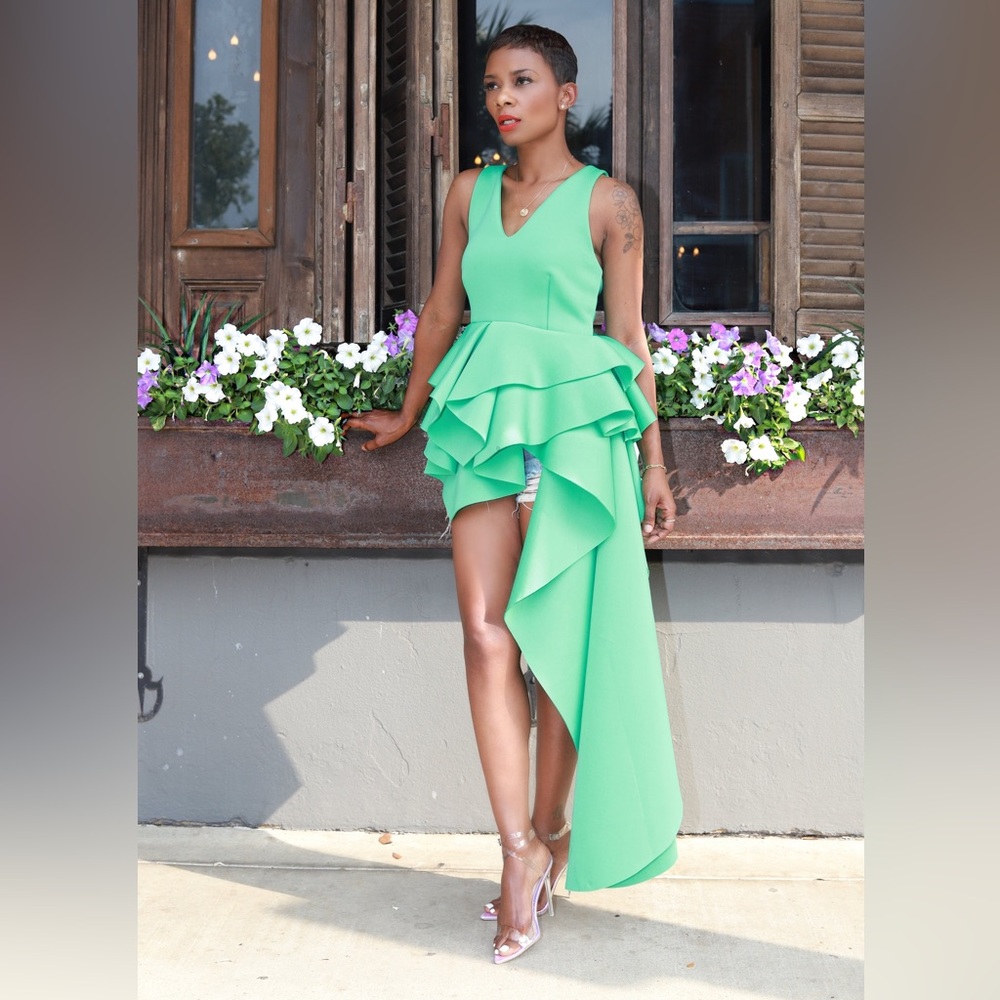 Green Hi Low Peplum Top
